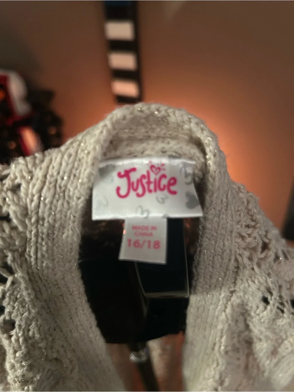 Justice Size 16/18 Light Cream Crochet Open-Front Sweater Vest
